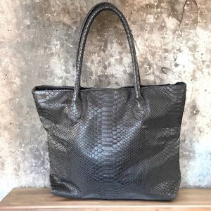 Primary NY black animal print python large leather shoulder tote bag